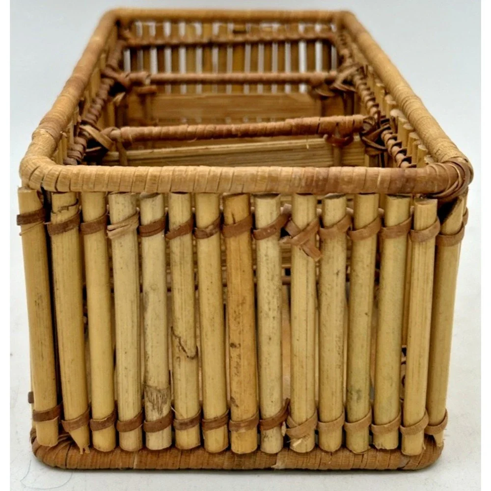 VTG MC Basket Pencil Reed Bamboo Rectangular Divided Philippines 8